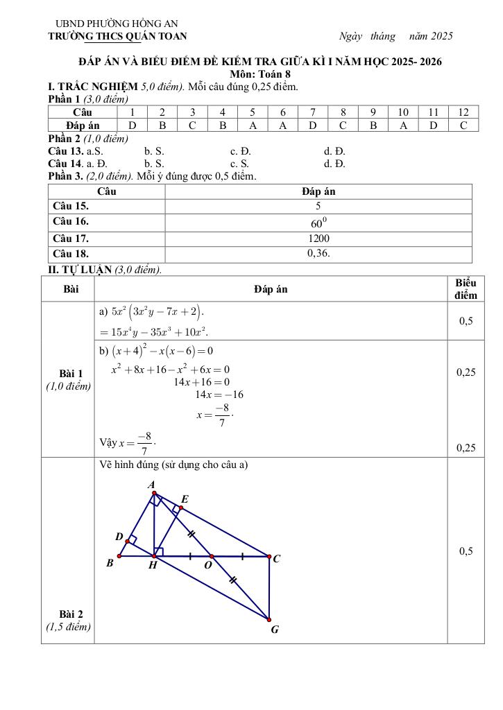 đề giữa kỳ 1 toán 8 năm 2025 – 2026 trường thcs quán toan – hải phòng 6