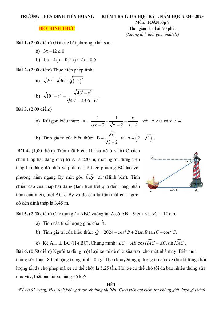 đề giữa kỳ 1 toán 9 năm 2024 – 2025 trường thcs đinh tiên hoàng – khánh hòa 3