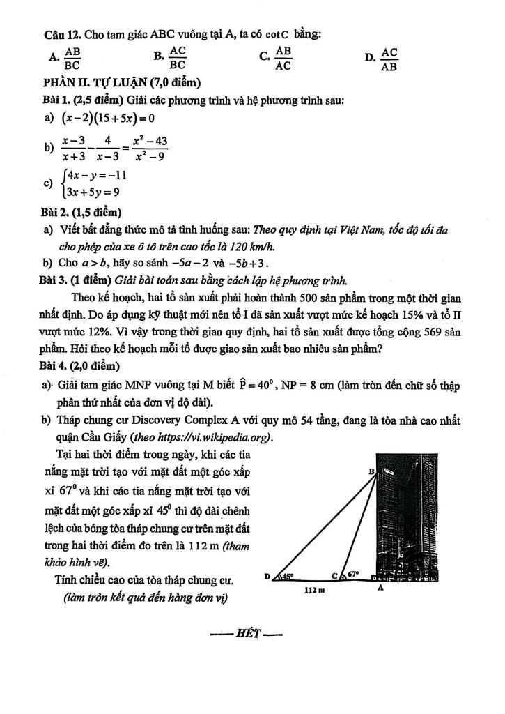 đề giữa kỳ 1 toán 9 năm 2025 – 2026 trường thcs lê thị hồng gấm – đà nẵng 1