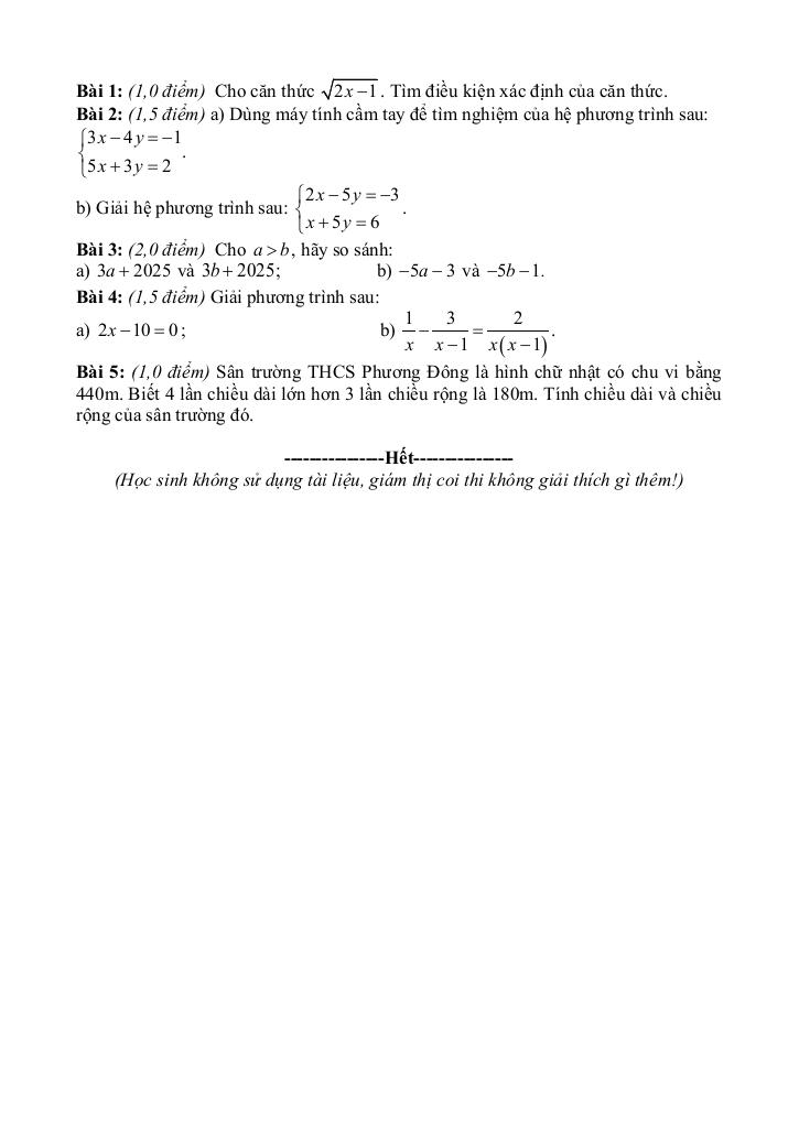 đề giữa kỳ 1 toán 9 năm 2025 – 2026 trường thcs phương đông – đà nẵng 4