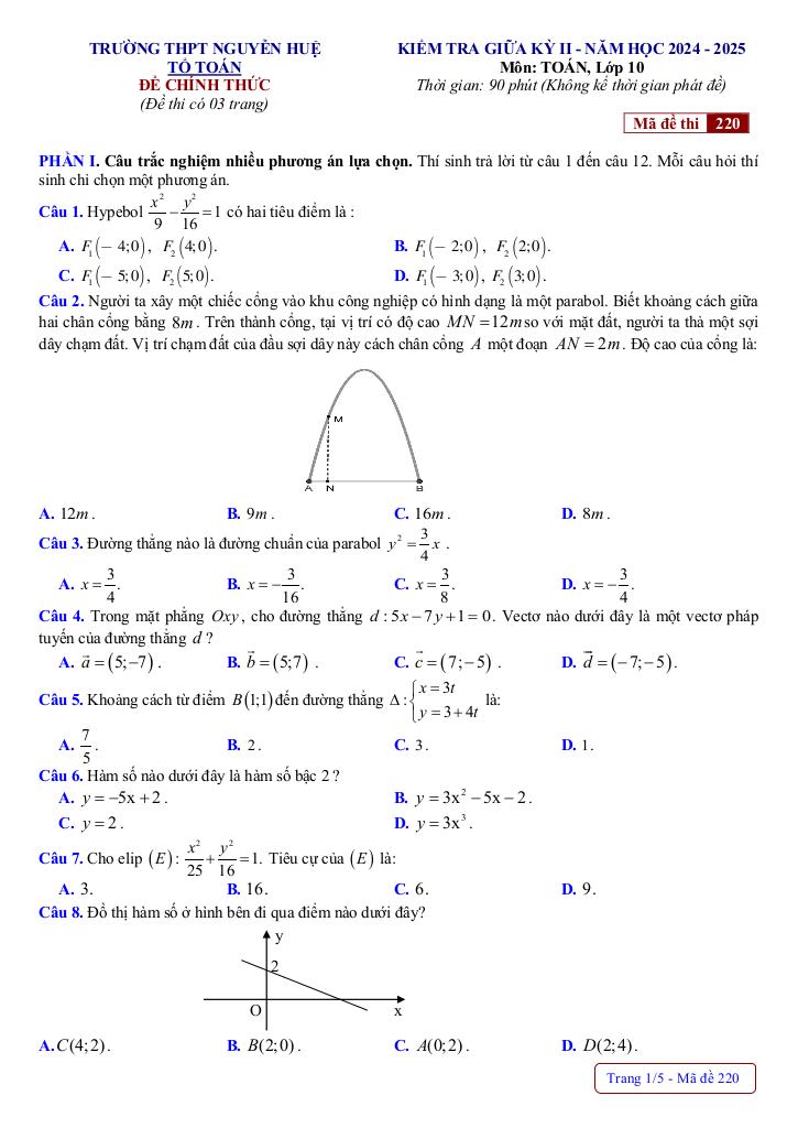 đề giữa kỳ 2 toán 10 năm 2024 – 2025 trường thpt nguyễn huệ – huế 0
