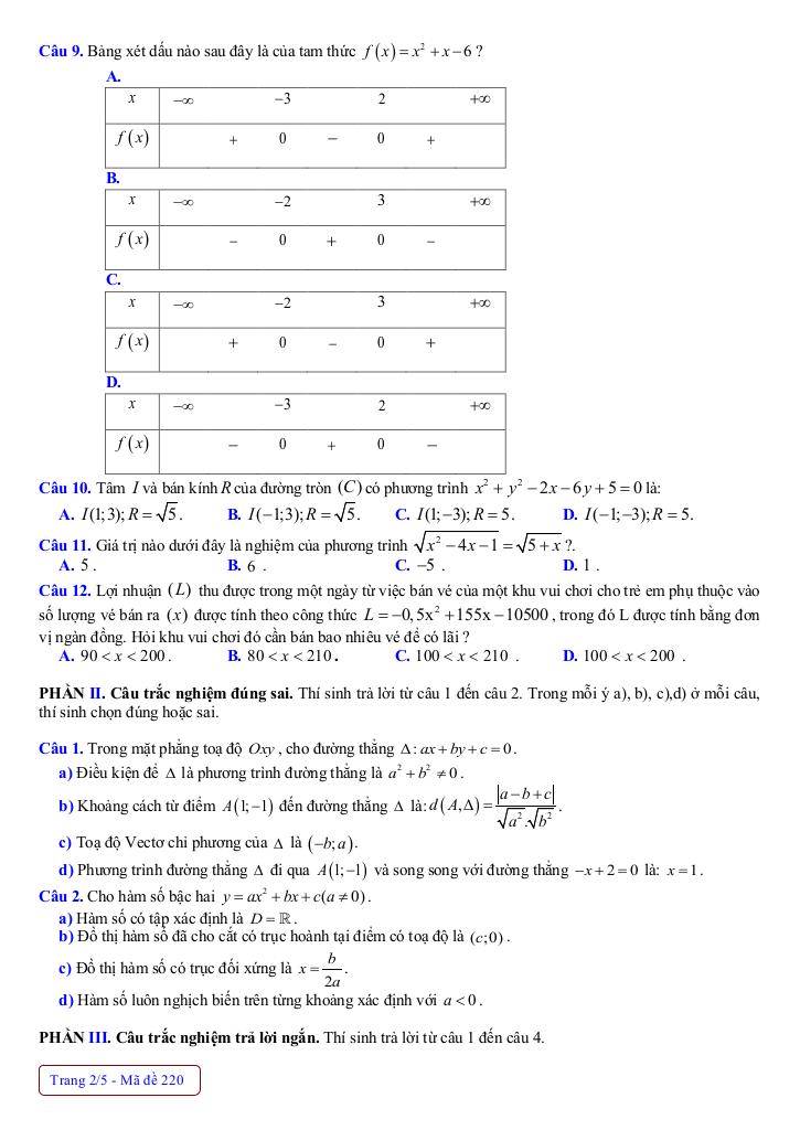 đề giữa kỳ 2 toán 10 năm 2024 – 2025 trường thpt nguyễn huệ – huế 1