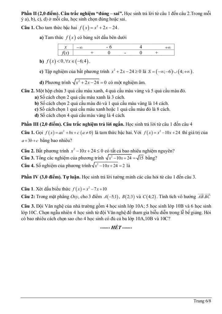đề giữa kỳ 2 toán 10 năm 2024 – 2025 trường thpt thanh bình 1 – đồng tháp 5