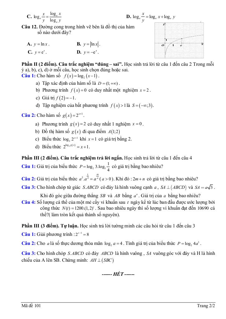 đề giữa kỳ 2 toán 11 năm 2024 – 2025 trường thpt thanh bình 1 – đồng tháp 1