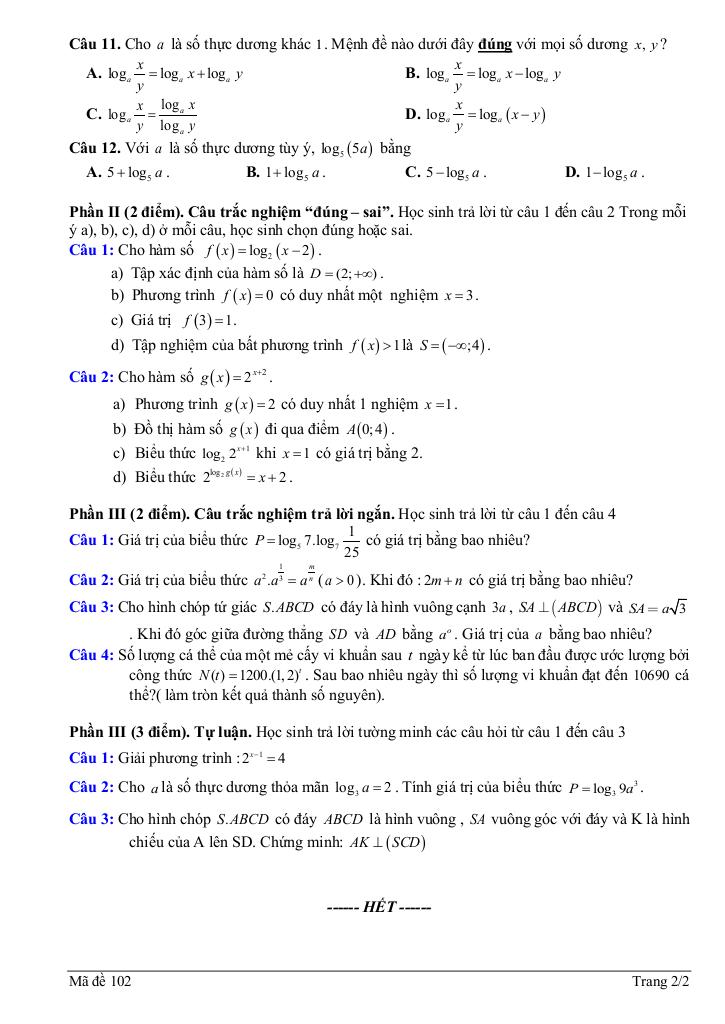 đề giữa kỳ 2 toán 11 năm 2024 – 2025 trường thpt thanh bình 1 – đồng tháp 3