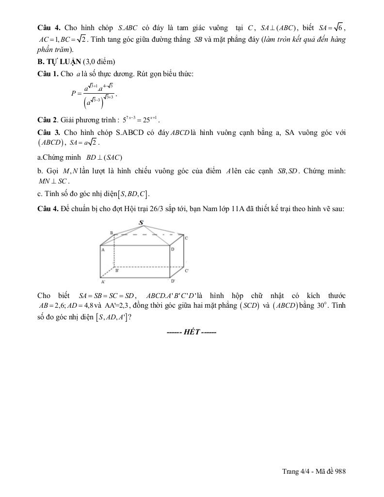 đề giữa kỳ 2 toán 11 năm 2024 – 2025 trường thpt vĩnh linh – quảng trị 7