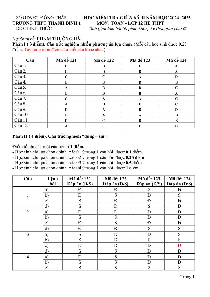 đề giữa kỳ 2 toán 12 năm 2024 – 2025 trường thpt thanh bình 1 – đồng tháp 8