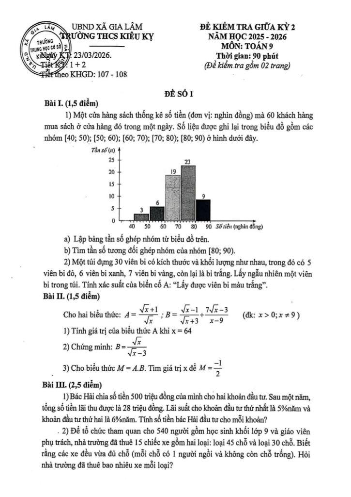 đề giữa kỳ 2 toán 9 năm 2025 – 2026 trường thcs kiêu kỵ – hà nội - hình 1