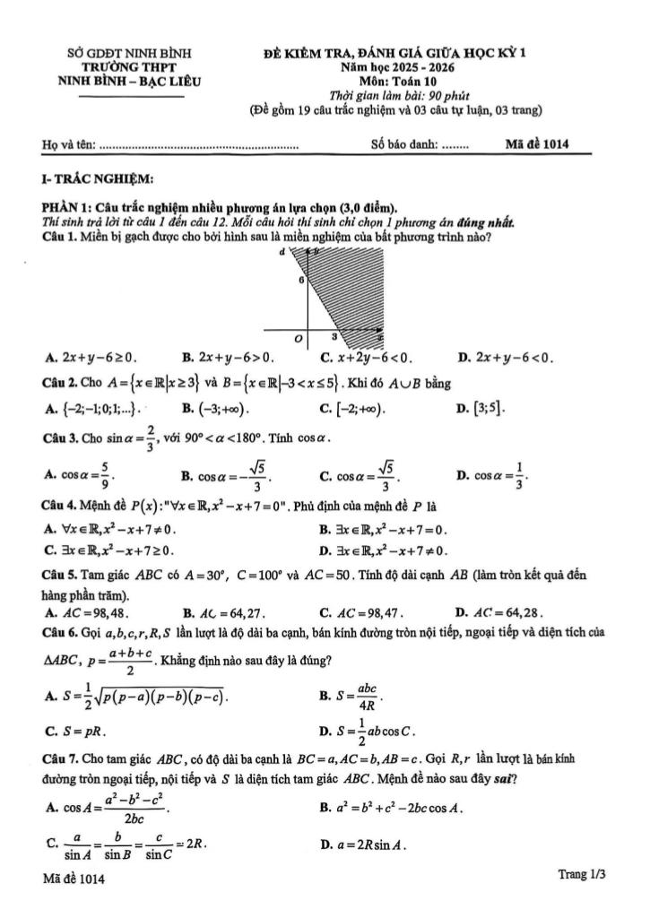 đề gk1 toán 10 năm 2025 – 2026 trường thpt ninh bình – bạc liêu – ninh bình 0
