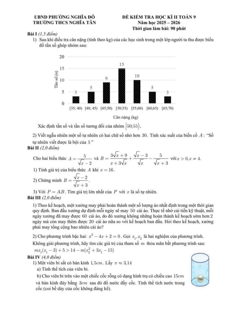 đề học kì 2 toán 9 năm 2025 – 2026 trường thcs nghĩa tân – hà nội - hình 1