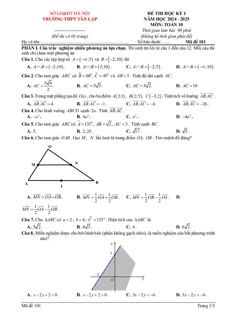 đề học kỳ 1 toán 10 năm 2024 – 2025 trường thpt tân lập – hà nội 0