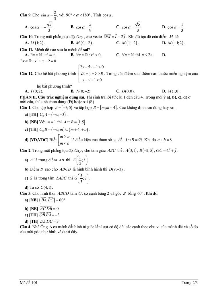 đề học kỳ 1 toán 10 năm 2024 – 2025 trường thpt tân lập – hà nội 1