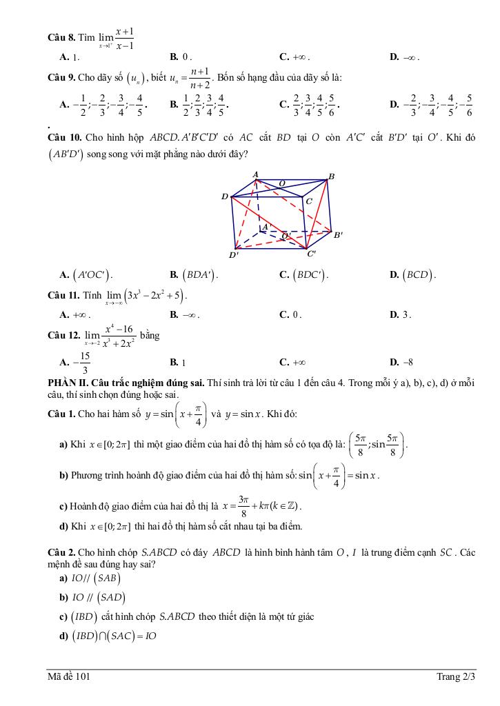 đề học kỳ 1 toán 11 năm 2024 – 2025 trường thpt tân lập – hà nội 1