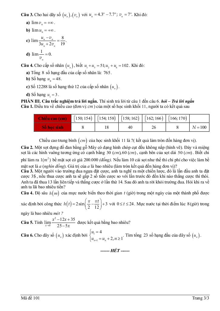đề học kỳ 1 toán 11 năm 2024 – 2025 trường thpt tân lập – hà nội 2