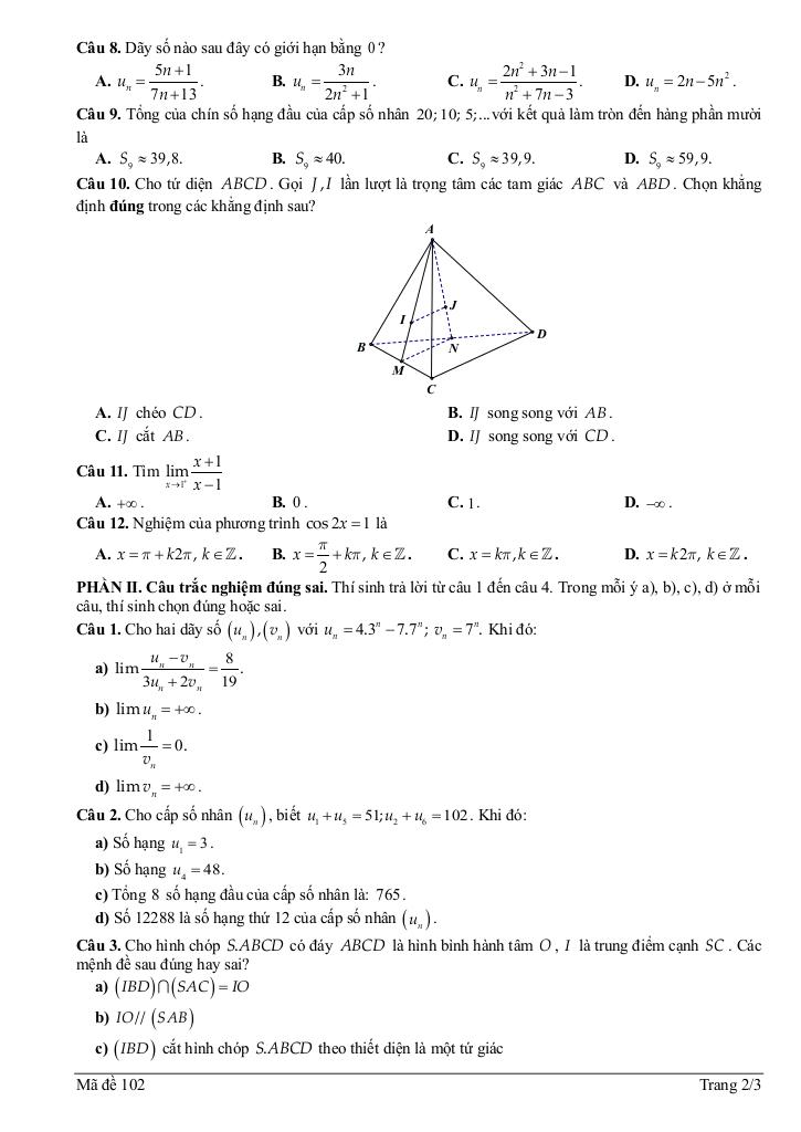 đề học kỳ 1 toán 11 năm 2024 – 2025 trường thpt tân lập – hà nội 4