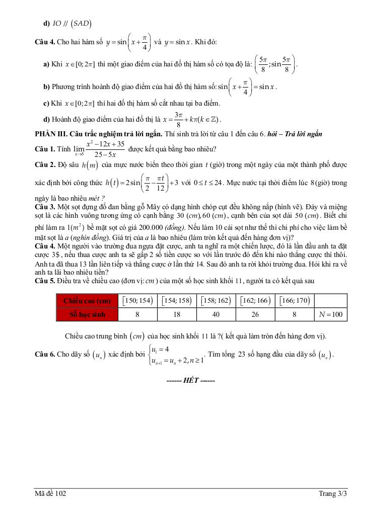đề học kỳ 1 toán 11 năm 2024 – 2025 trường thpt tân lập – hà nội 5