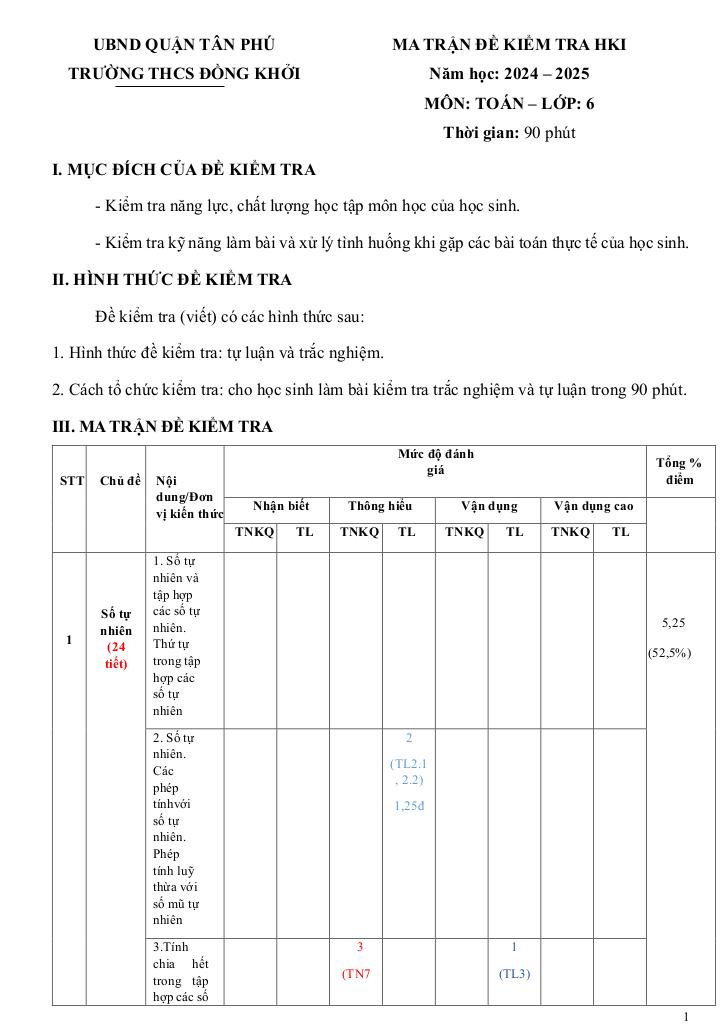 đề học kỳ 1 toán 6 năm 2024 – 2025 trường thcs đồng khởi – tp hcm 0