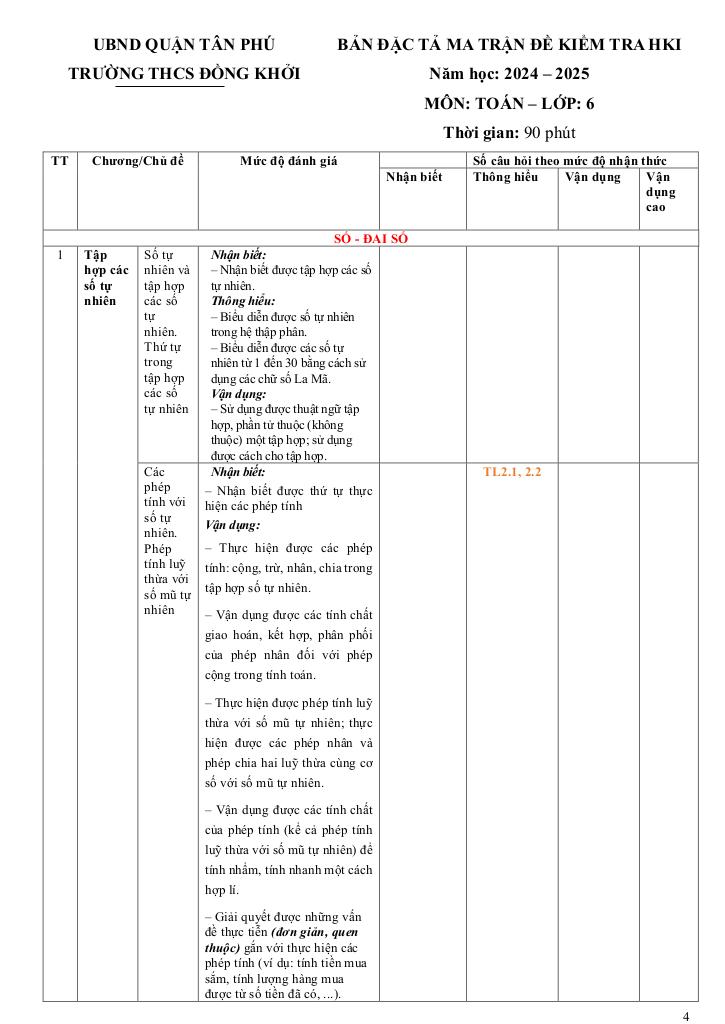 đề học kỳ 1 toán 6 năm 2024 – 2025 trường thcs đồng khởi – tp hcm 3