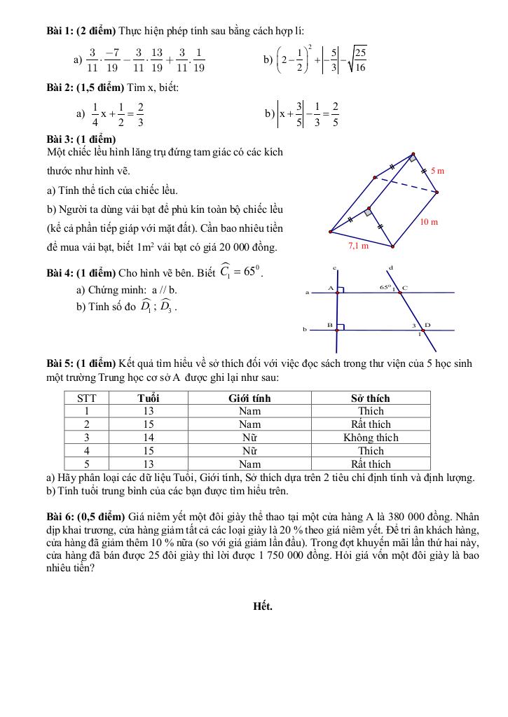 đề học kỳ 1 toán 7 năm 2024 – 2025 trường thcs đồng khởi – tp hcm 1