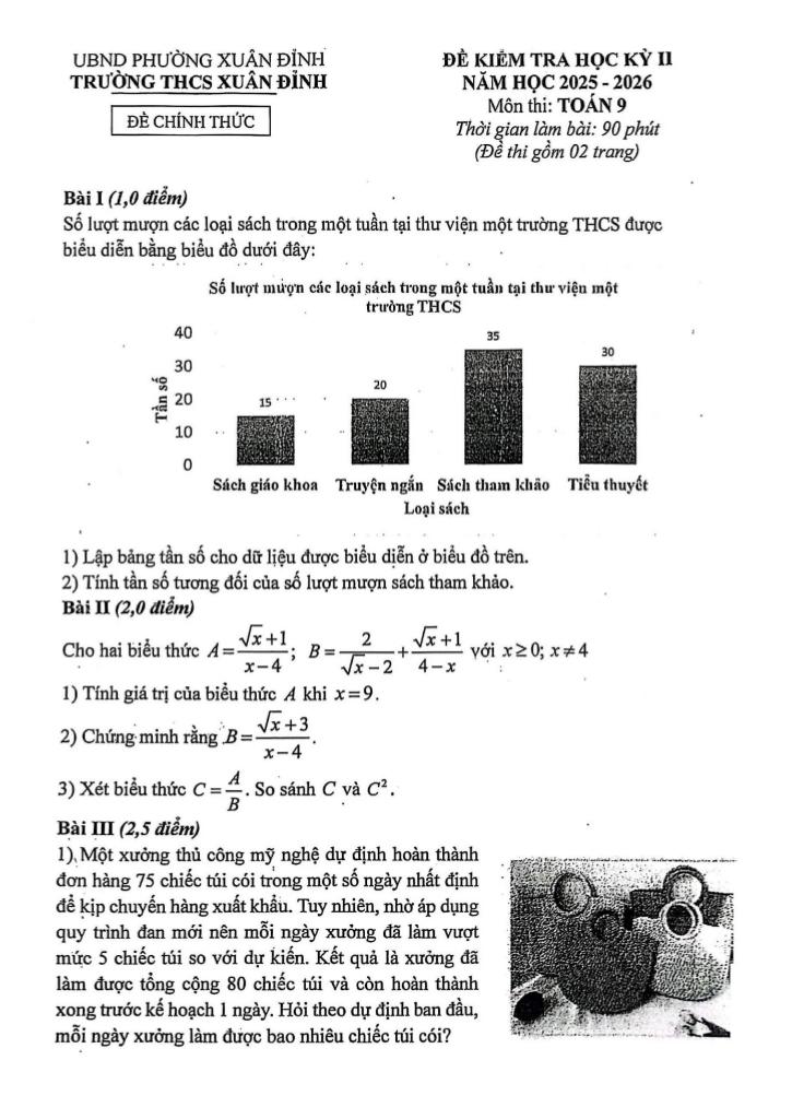 đề học kỳ 2 toán 9 năm 2025 – 2026 trường thcs xuân đỉnh – hà nội - hình 1