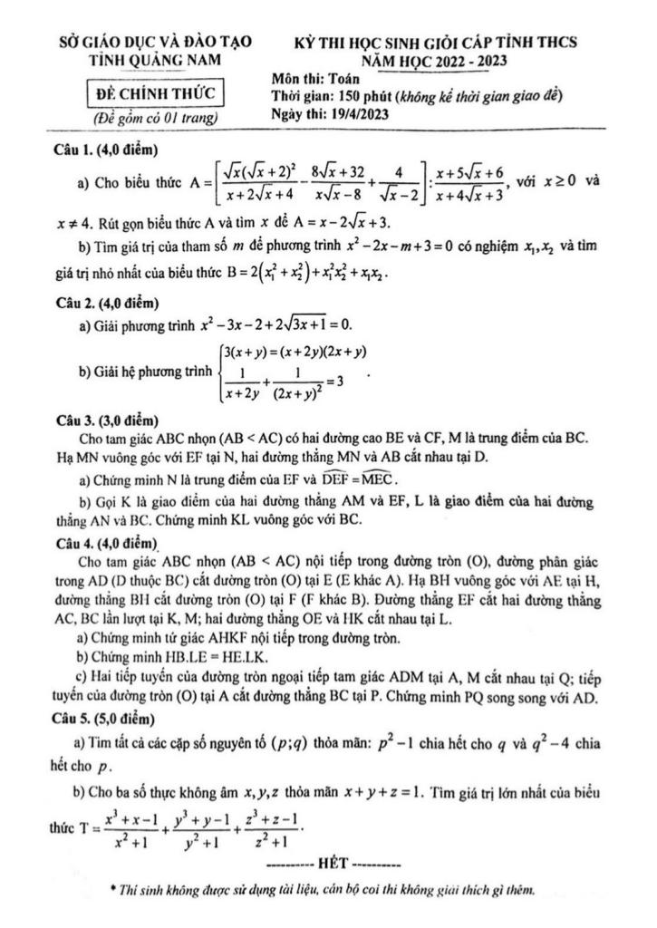 đề học sinh giỏi cấp tỉnh toán thcs năm 2022 – 2023 sở gd&đt quảng nam