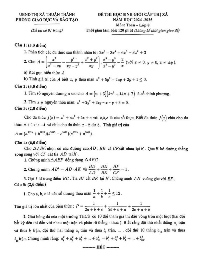 đề học sinh giỏi toán 8 năm 2024 – 2025 phòng gd&đt thuận thành – bắc ninh