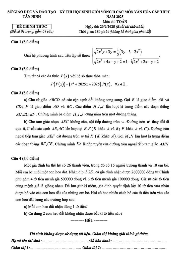 đề học sinh giỏi vòng 2 môn toán thpt năm 2025 – 2026 sở gd&đt tây ninh 0