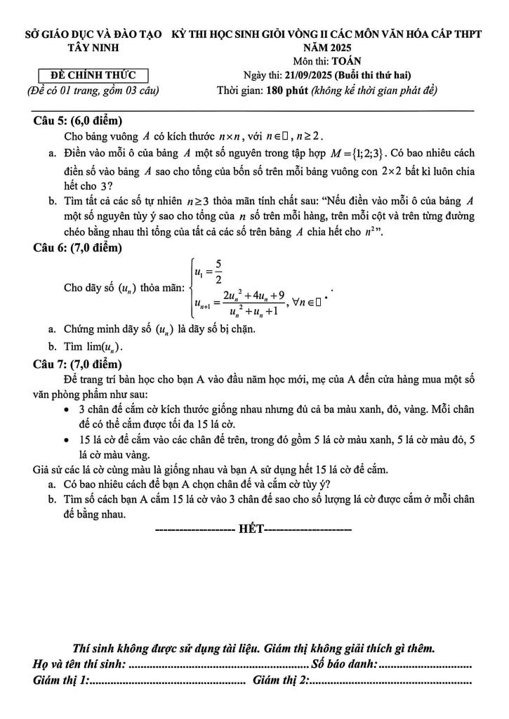 đề học sinh giỏi vòng 2 môn toán thpt năm 2025 – 2026 sở gd&đt tây ninh 1