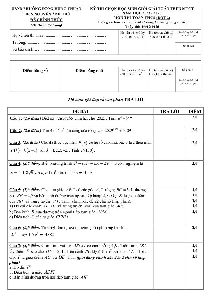 đề hsg giải toán thcs trên mtct đợt 2 năm 2026 – 2027 trường nguyễn ảnh thủ – tp hcm - hình 1