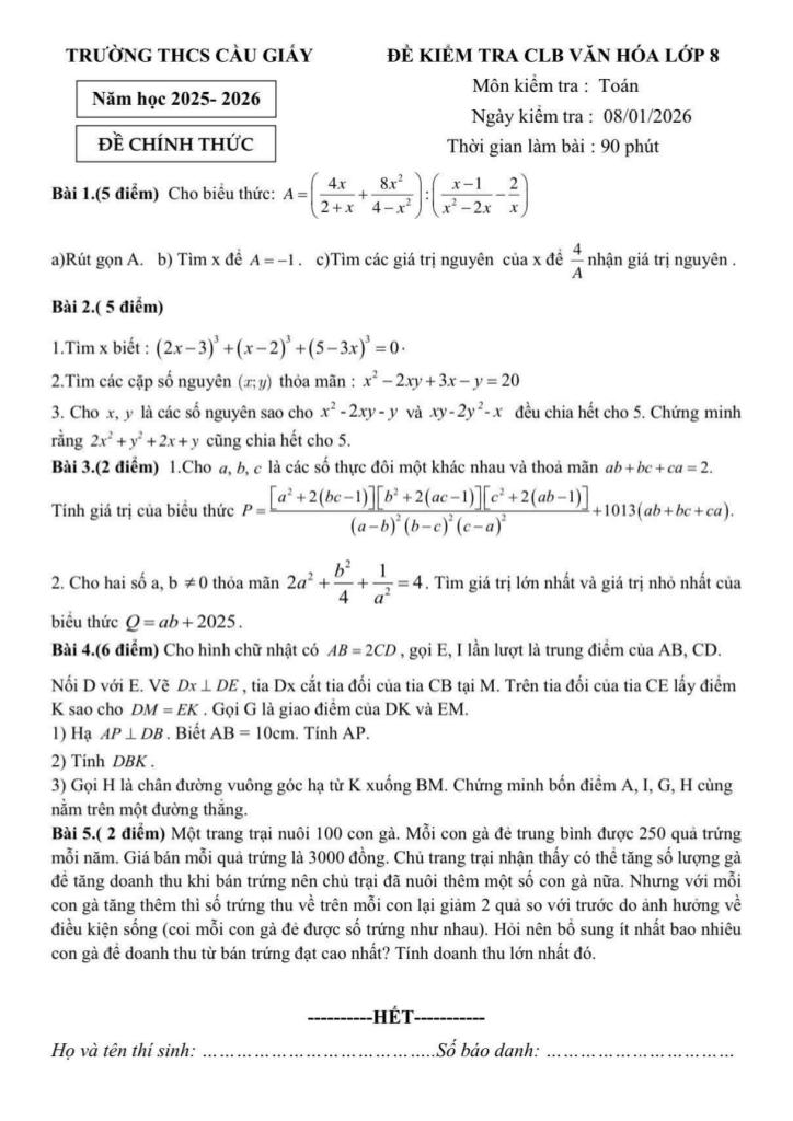 đề khảo sát clb toán 8 năm 2025 – 2026 trường thcs cầu giấy – hà nội