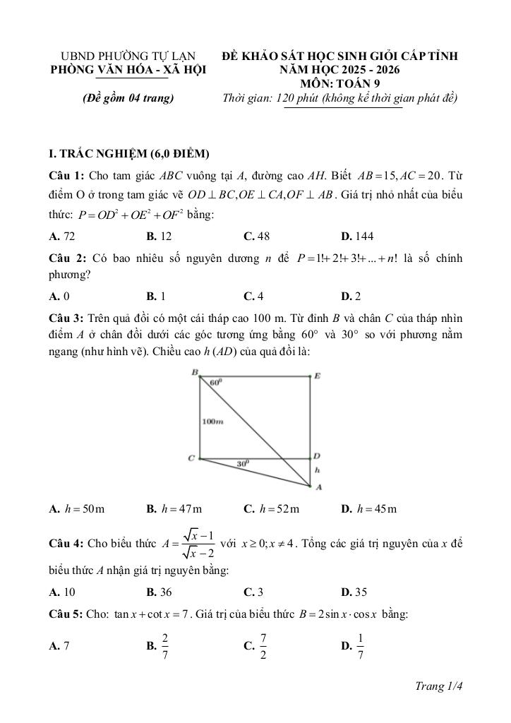 đề khảo sát hsg tỉnh toán 9 năm 2025 – 2026 phường tự lạn – bắc ninh 0