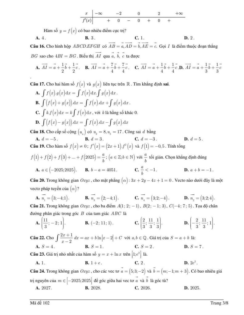 đề khảo sát hsg toán 12 lần 1 năm 2025 – 2026 trường thpt lý thái tổ – bắc ninh 2