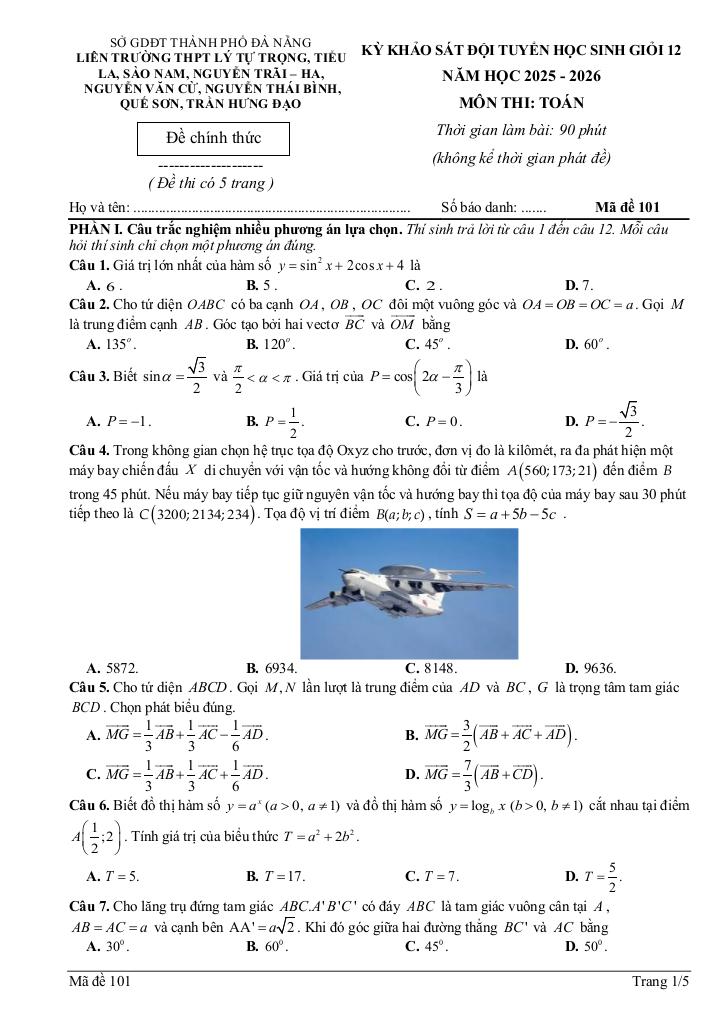 đề khảo sát hsg toán 12 năm 2025 – 2026 liên trường thpt – đà nẵng - hình 1