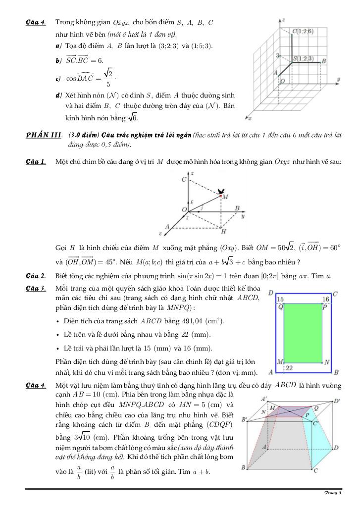 đề khảo sát khóa hè toán 12 năm 2025 – 2026 trường lê thánh tông – tp hcm 2