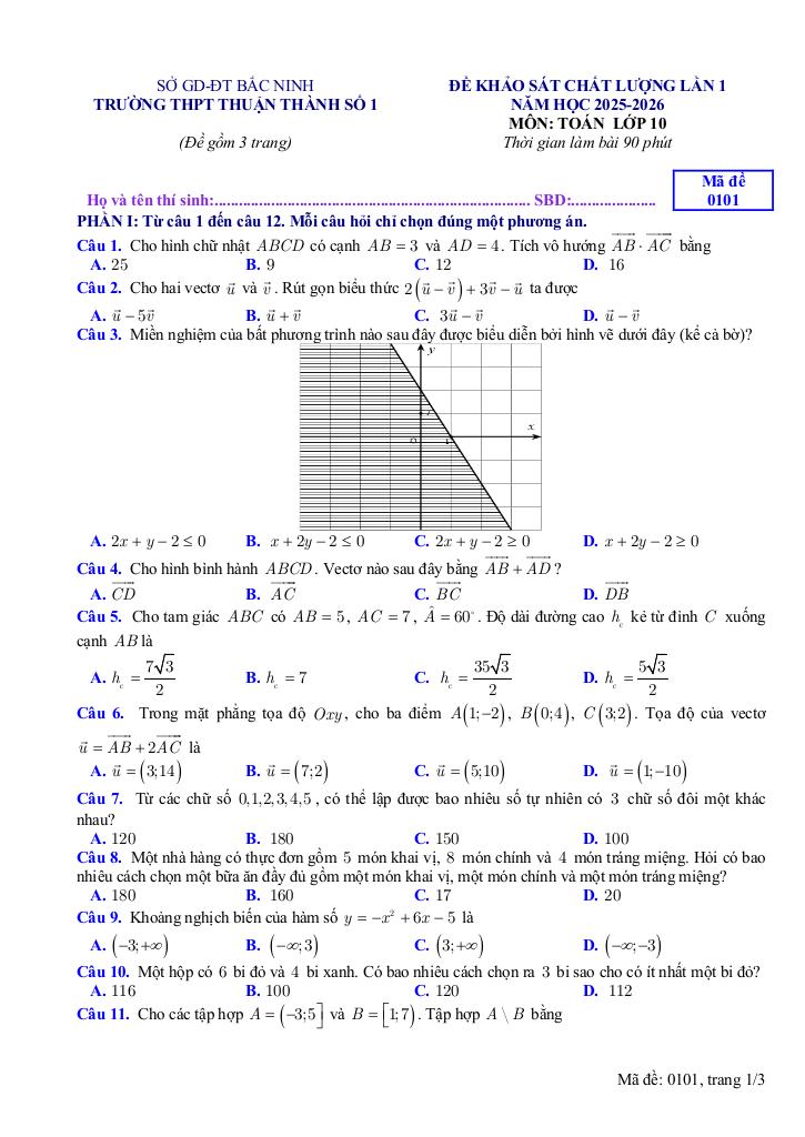 đề khảo sát toán 10 lần 1 năm 2025 – 2026 trường thpt thuận thành 1 – bắc ninh - hình 1