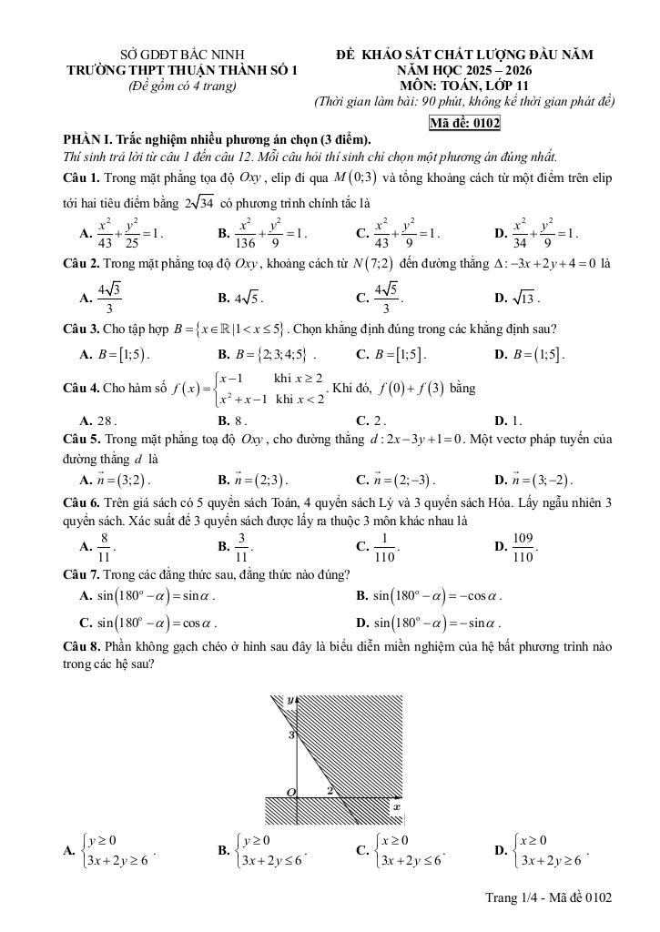 đề khảo sát toán 11 đầu năm 2025 – 2026 trường thpt thuận thành 1 – bắc ninh 4