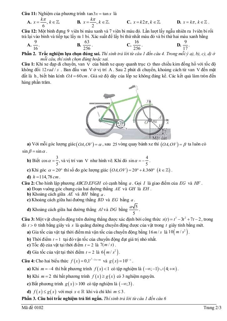 đề khảo sát toán 12 đầu năm 2025 – 2026 trường thpt thuận thành 1 – bắc ninh 4