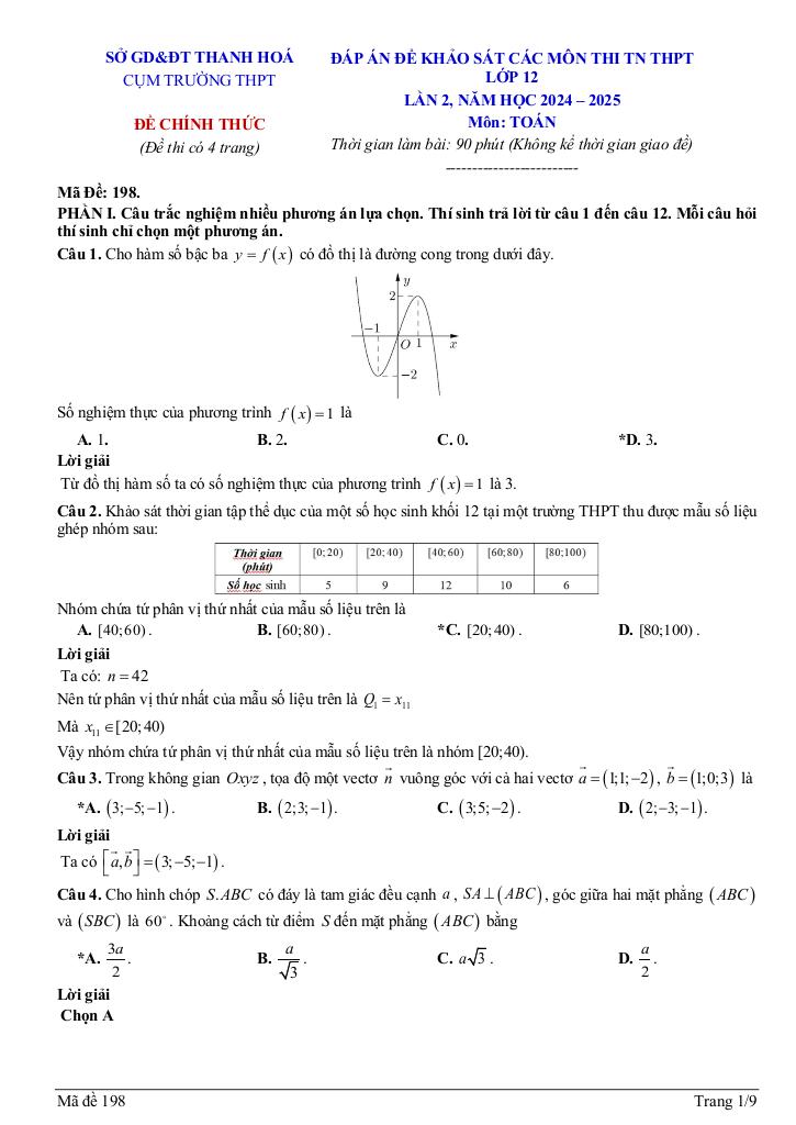 đề khảo sát toán 12 thi tn thpt 2025 lần 2 cụm trường thpt – thanh hóa 9