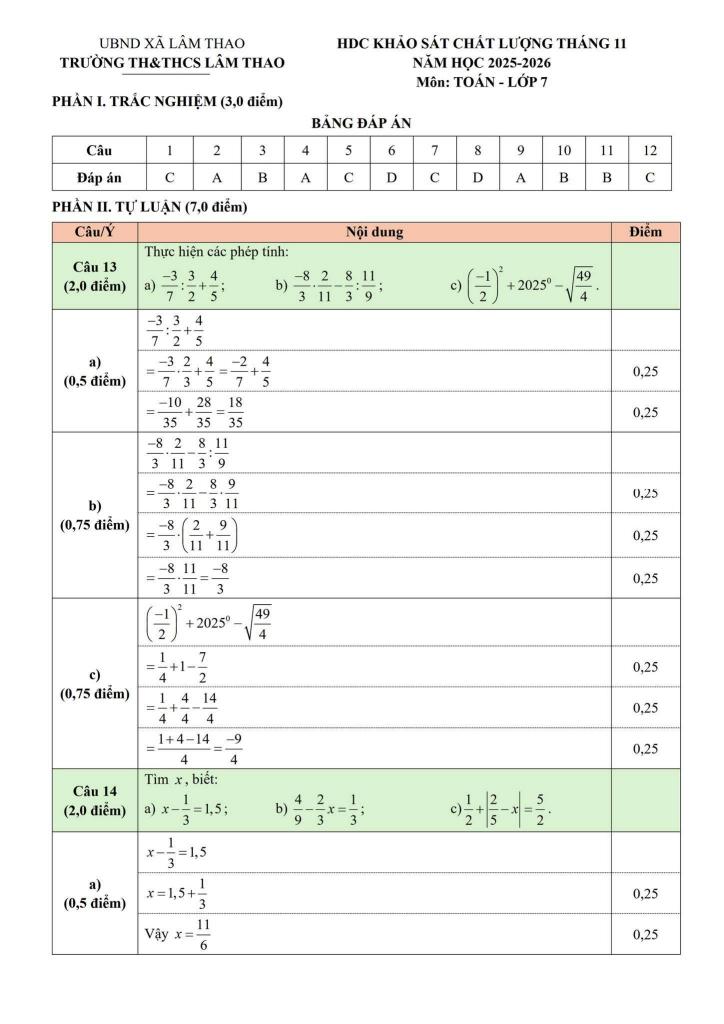 đề khảo sát toán 7 tháng 11 năm 2025 trường th&thcs lâm thao – bắc ninh 2