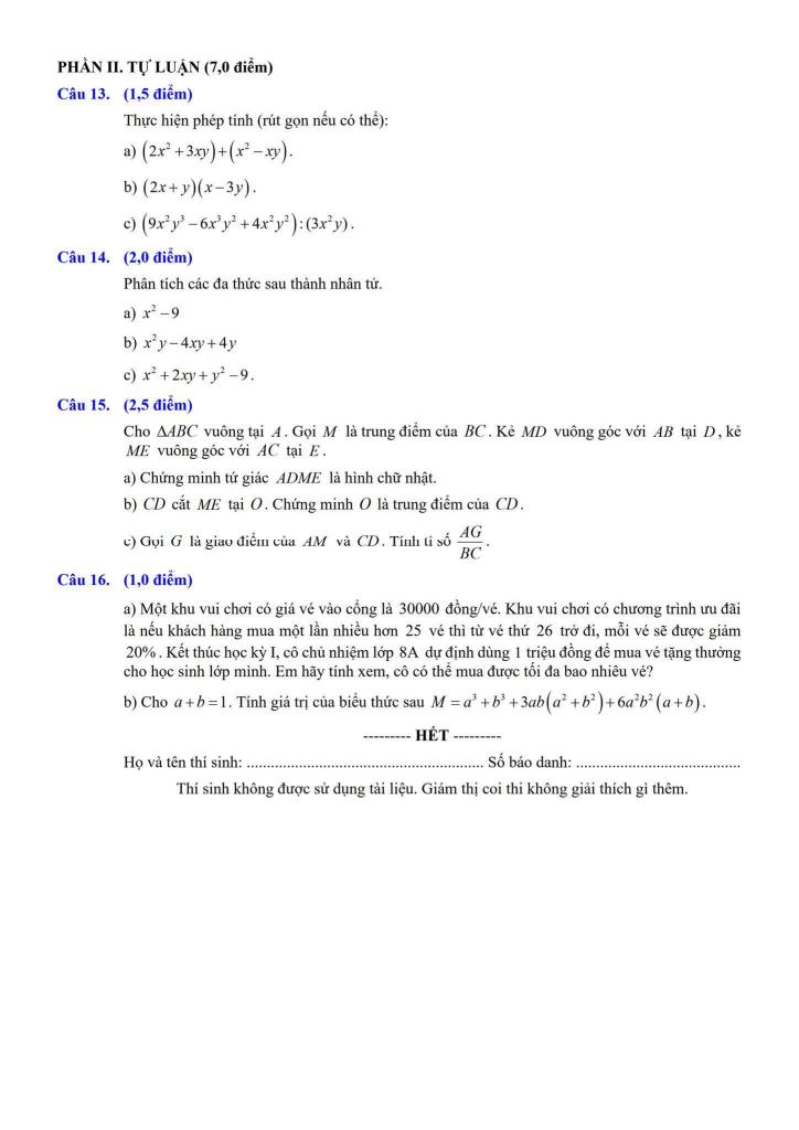 đề khảo sát toán 8 tháng 11 năm 2025 trường th&thcs lâm thao – bắc ninh 1