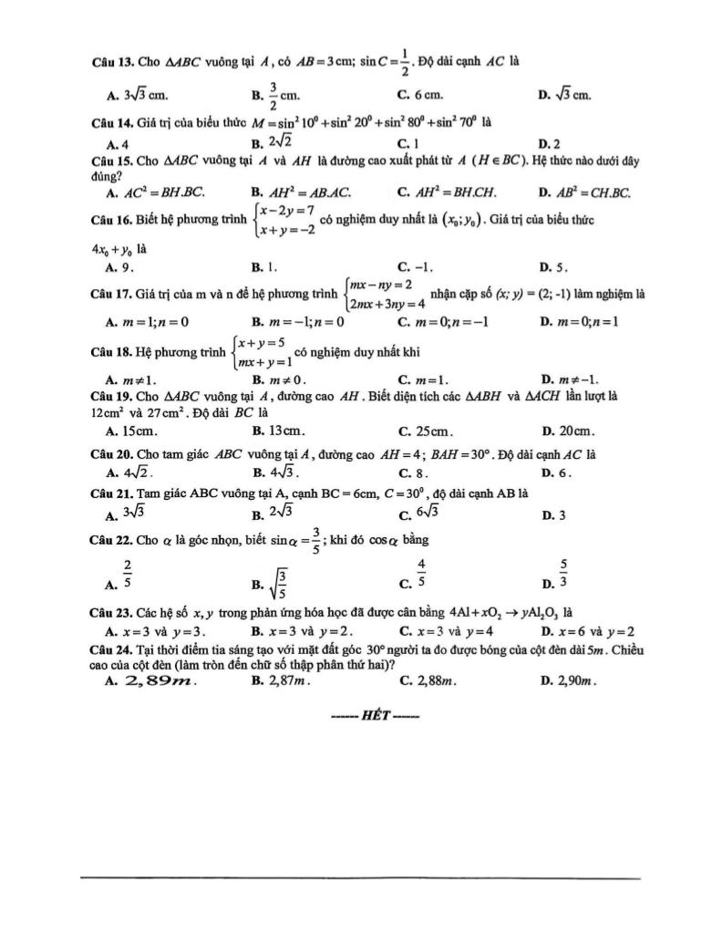đề khảo sát toán 9 tháng 10 năm 2025 trường th&thcs vân dương – bắc ninh 1