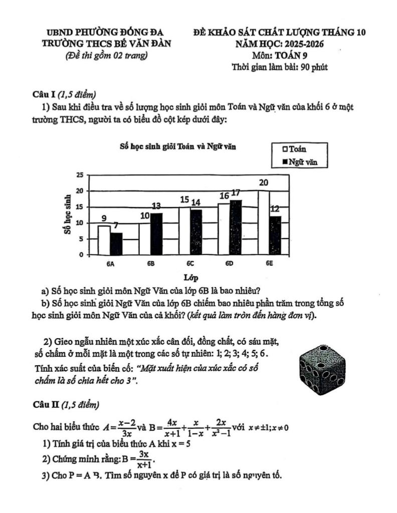 đề khảo sát toán 9 tháng 10 năm 2025 trường thcs bế văn đàn – hà nội 0