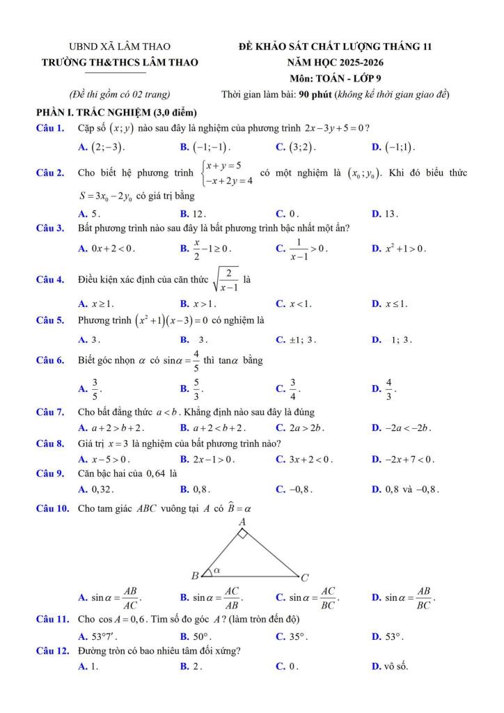 đề khảo sát toán 9 tháng 11 năm 2025 trường th&thcs lâm thao – bắc ninh 0