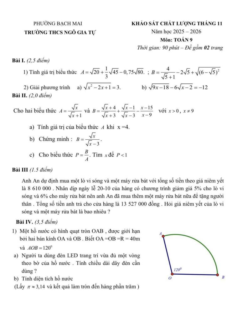 đề khảo sát toán 9 tháng 11 năm 2025 trường thcs ngô gia tự – hà nội 0
