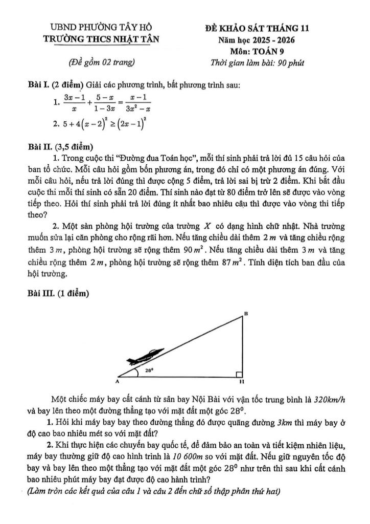 đề khảo sát toán 9 tháng 11 năm 2025 trường thcs nhật tân – hà nội 0