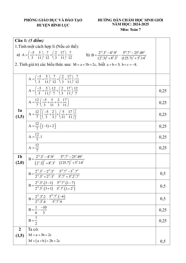 đề kiểm tra hsg toán 7 năm 2024 – 2025 phòng gd&đt bình lục – hà nam 2