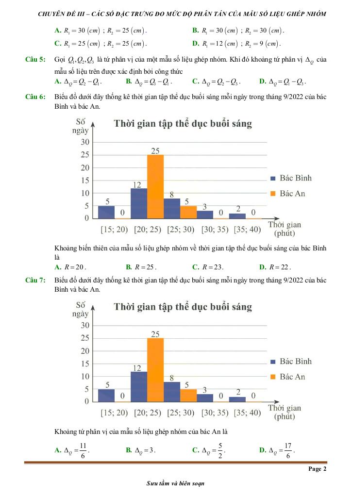 đề kiểm tra theo bài học các số đặc trưng đo mức độ phân tán mẫu số liệu ghép nhóm 1