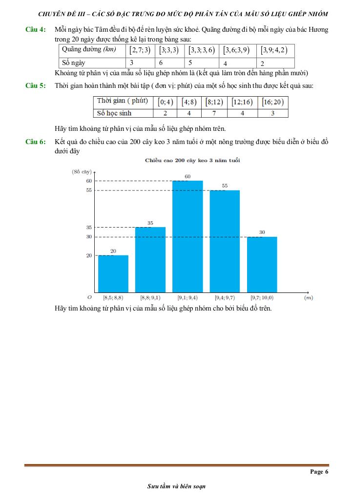 đề kiểm tra theo bài học các số đặc trưng đo mức độ phân tán mẫu số liệu ghép nhóm 5