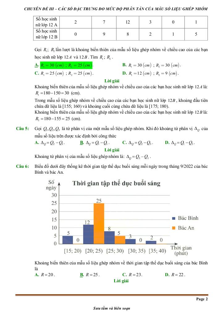 đề kiểm tra theo bài học các số đặc trưng đo mức độ phân tán mẫu số liệu ghép nhóm 7