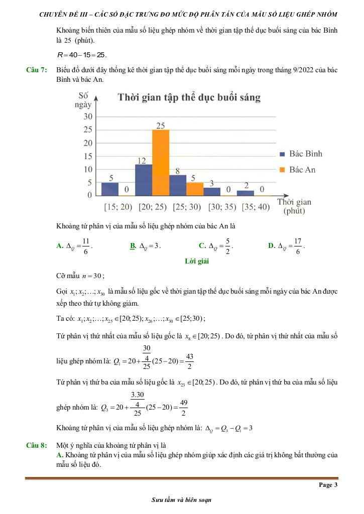 đề kiểm tra theo bài học các số đặc trưng đo mức độ phân tán mẫu số liệu ghép nhóm 8